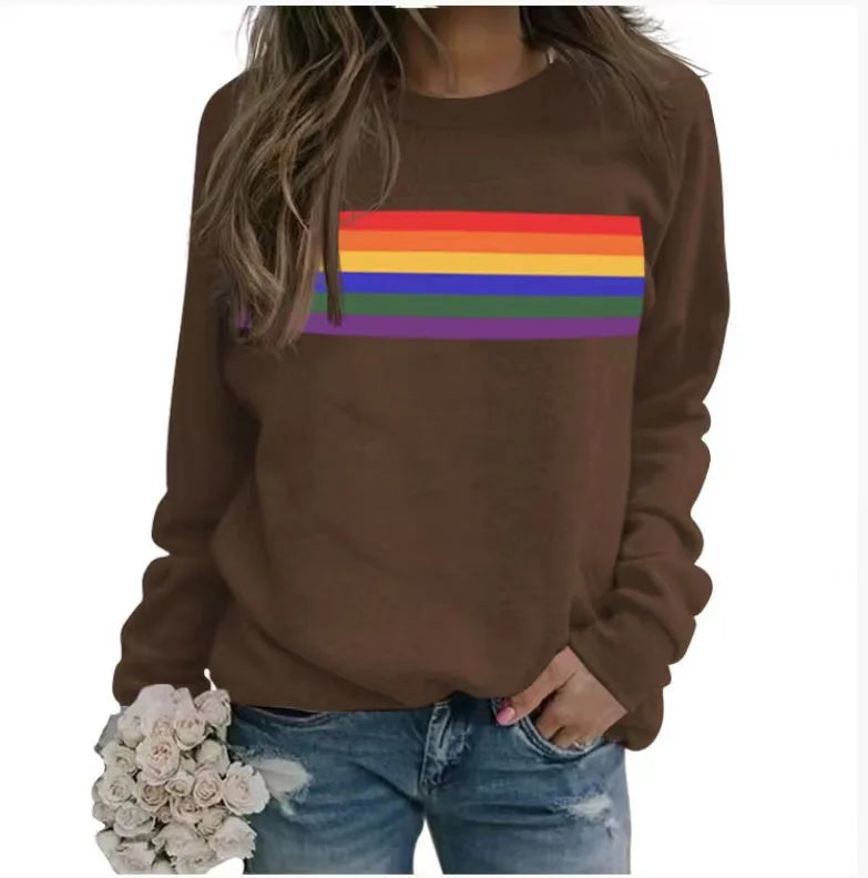 3D Printed Pullover Sweatshirt – Loose Long Sleeve Casual Top with Color Stripes
