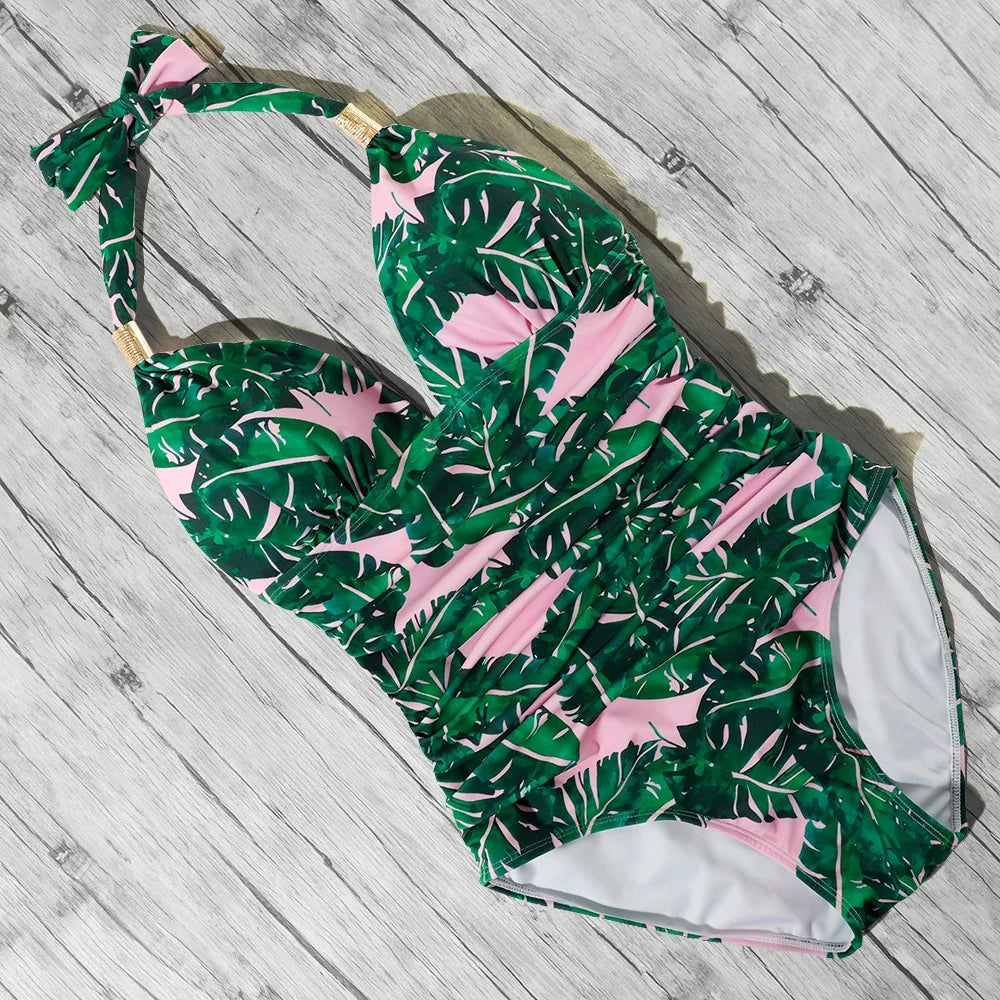 Women’s Halter Push-Up One-Piece Swimsuit – Plus Size Tankini