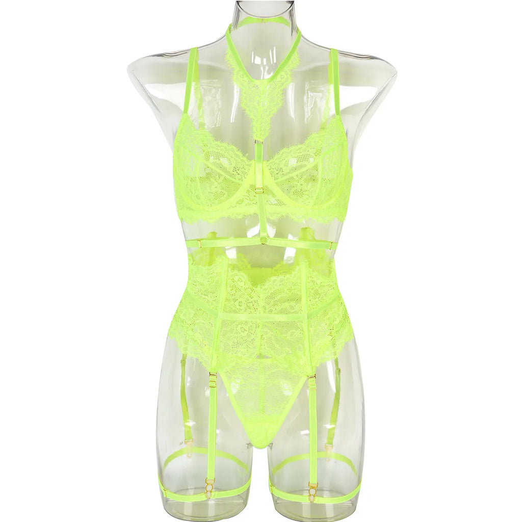 Patchwork Lace Lingerie Set – 3 Piece