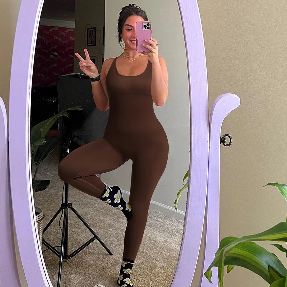 Sleeveless Bodycon Jumpsuit – Women’s Full-Season Fitness & Casual Sporty Playsuit