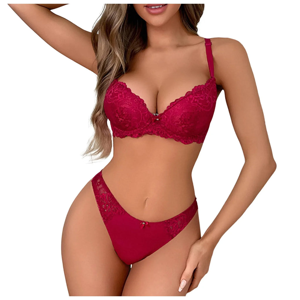 Underwire Lace Bra & Thong Lingerie Set