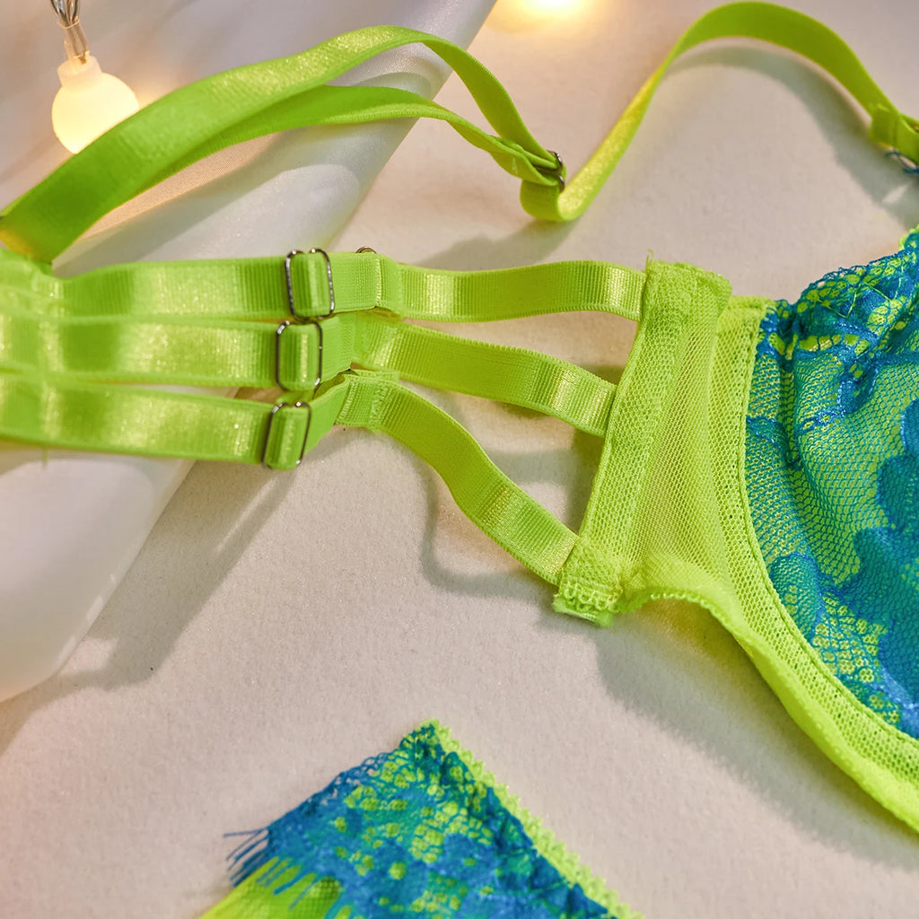 Blue Embroidered Lace Bra & Panty Set