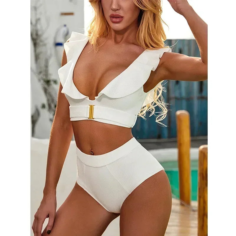 Aurora Blanc – Ruffle High-Waist Bikini