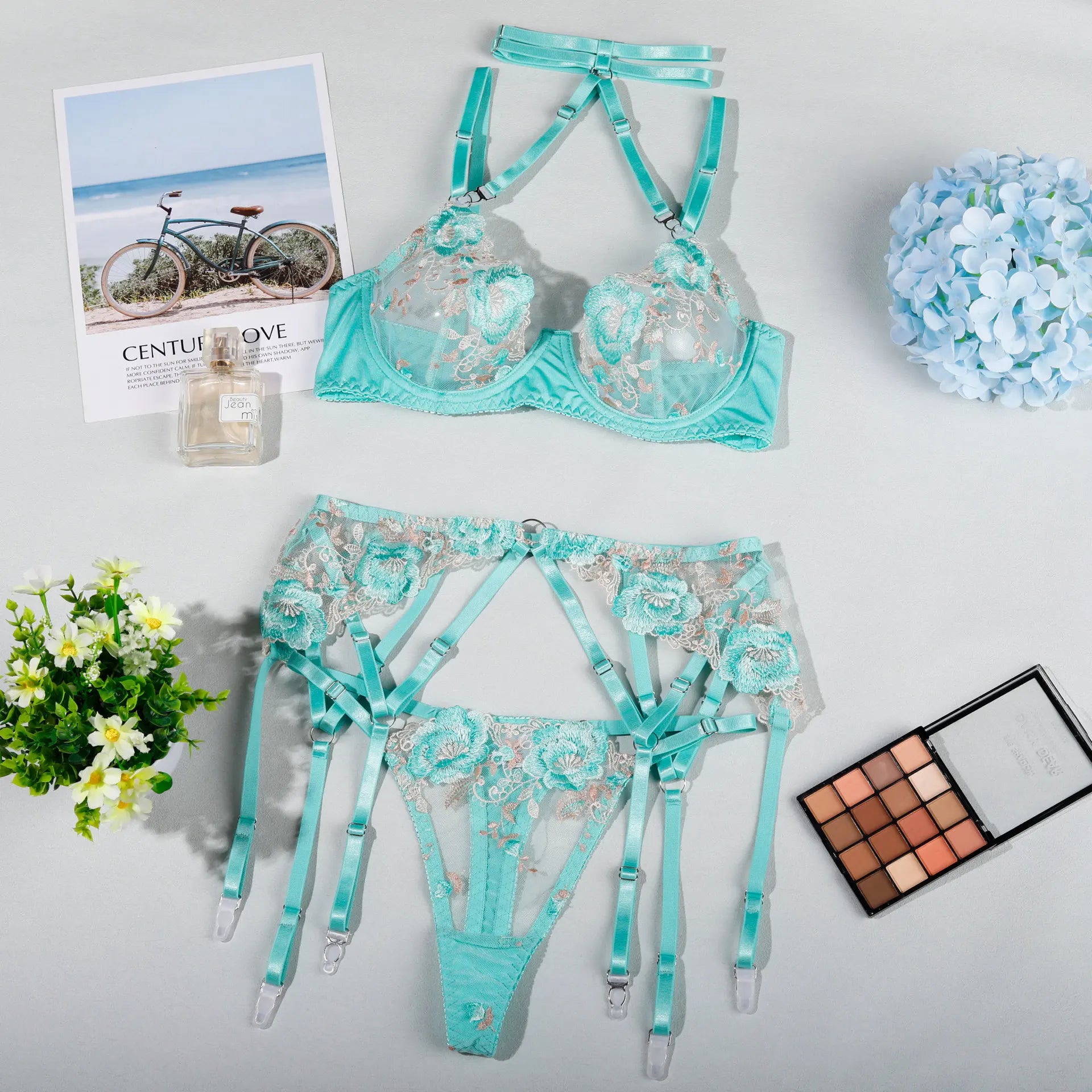 Lace Panel Underwire Bra & Thong Set (2pcs)