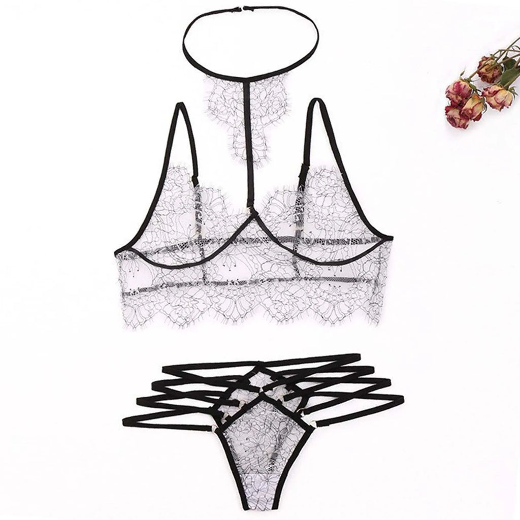 Floral Lace Wire Free Bralette & Thong Set