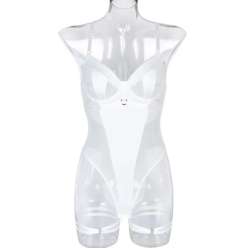 Backless Mesh Patchwork Bodysuit (Crotchless)