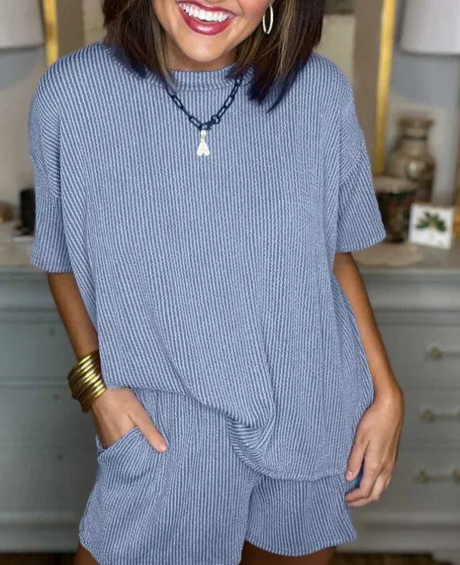 Summer 2-Piece Set – Solid O-Neck Short Sleeve T-Shirt & Loose Casual Shorts