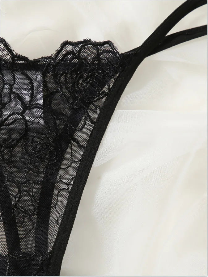 Plus Size Lace Mesh Babydoll with Open Crotch