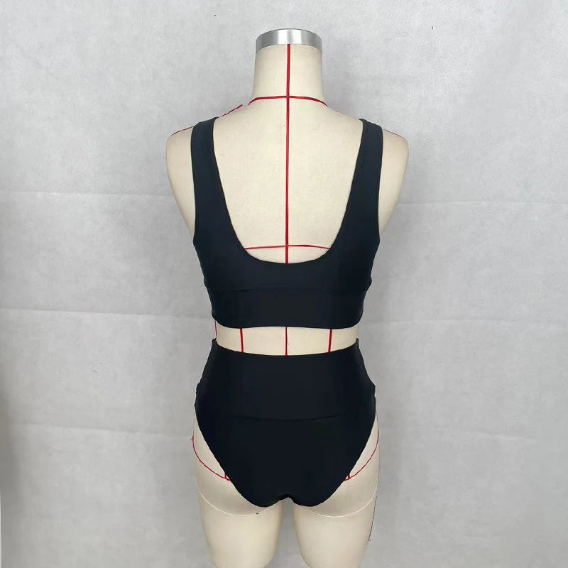 BEACHCICI Women's Bikini Two Piece Simple Sexy Solid Suspender Sleeveless Slim High Waist Thong Beach Vacation Swimsuit