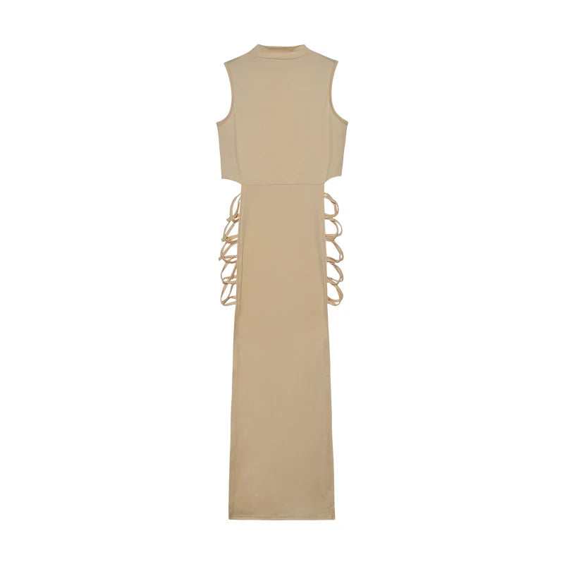Criss Cross Cut Out Dress – Sexy Sleeveless Bodycon Mock Neck Dress for Women