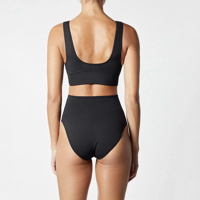 BEACHCICI Women's Bikini Two Piece Simple Sexy Solid Suspender Sleeveless Slim High Waist Thong Beach Vacation Swimsuit