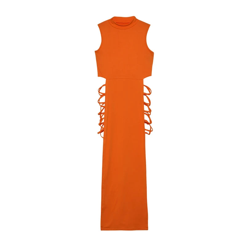 Criss Cross Cut Out Dress – Sexy Sleeveless Bodycon Mock Neck Dress for Women