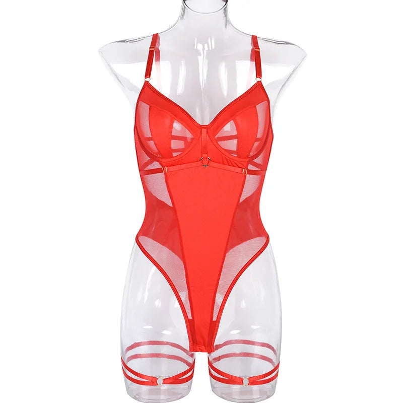 Backless Mesh Patchwork Bodysuit (Crotchless)