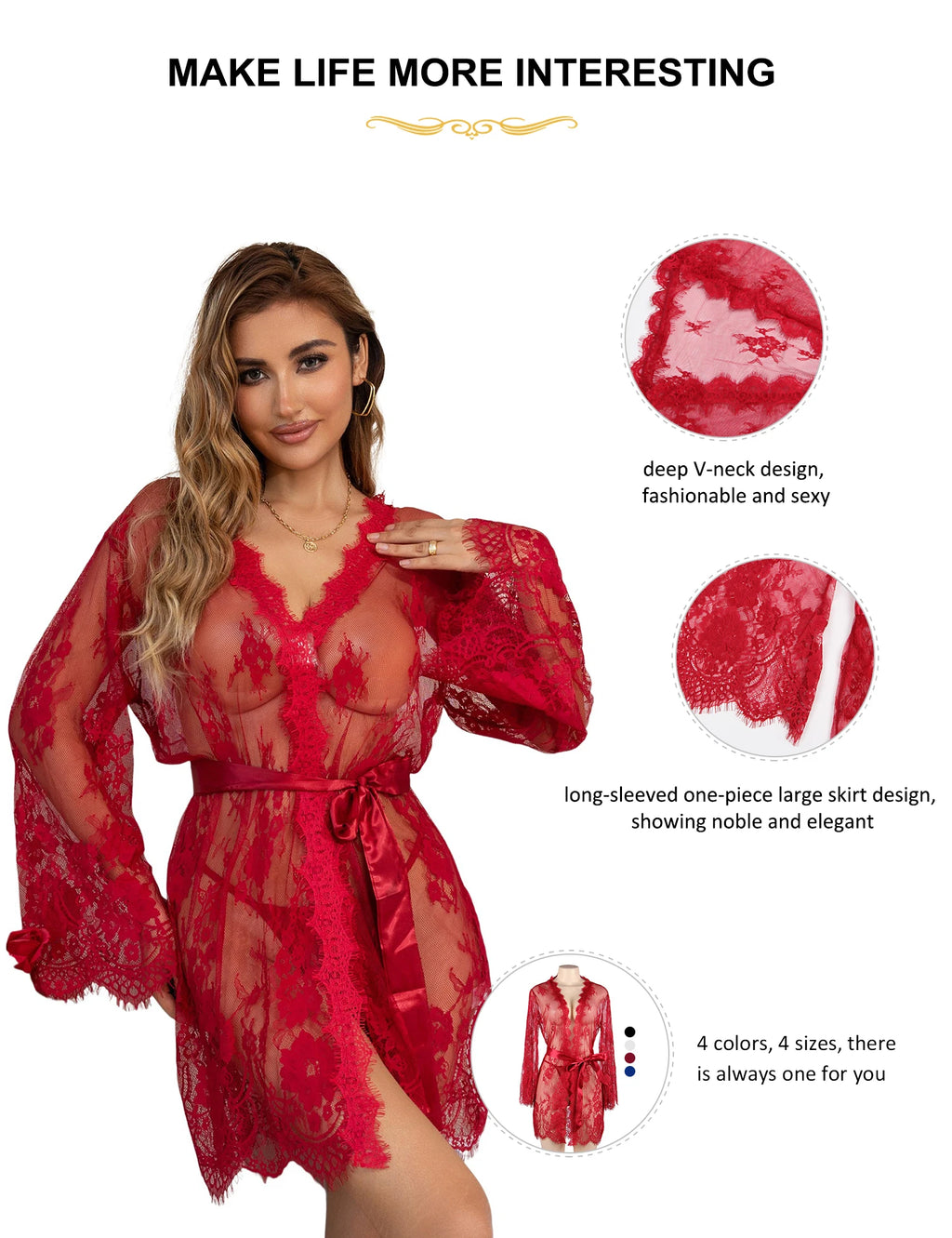 Red Sheer Mesh Robe Set – Plus Size Babydoll Nightgown