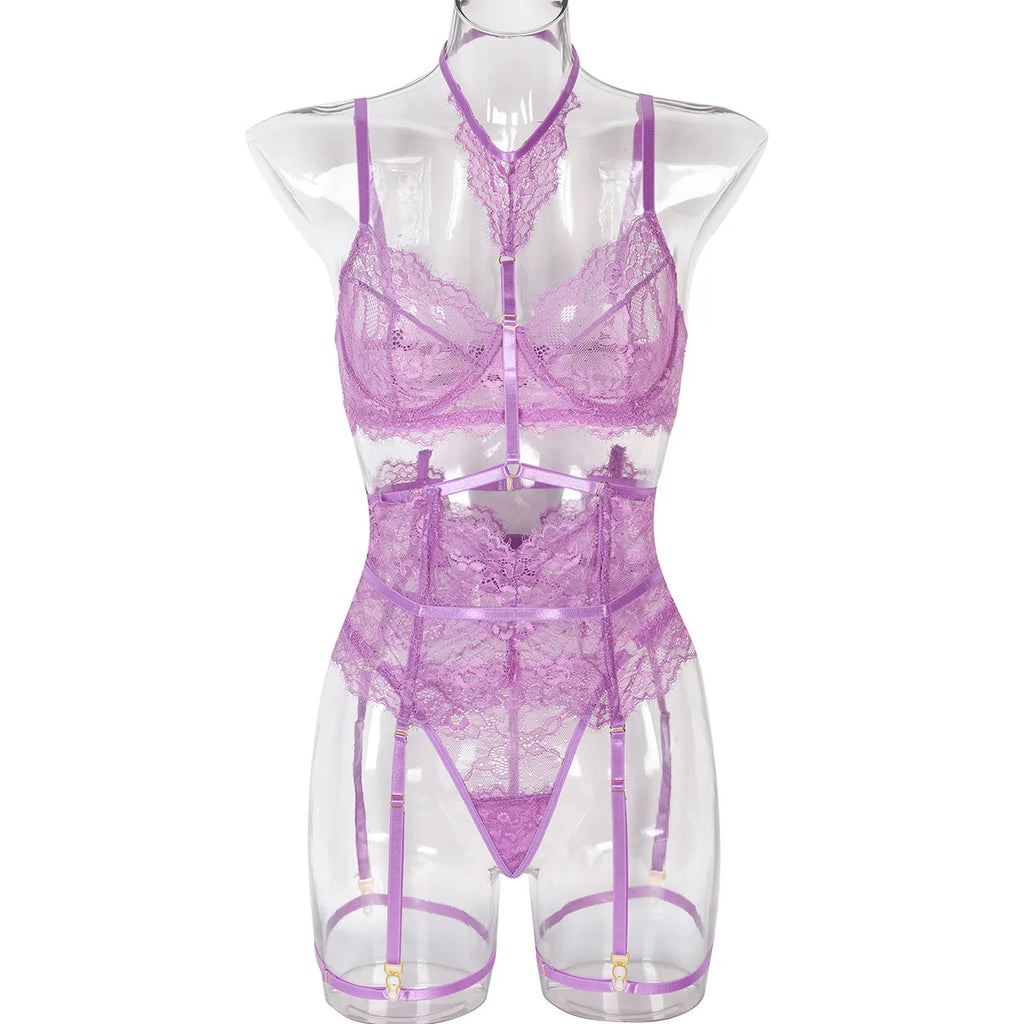 Patchwork Lace Lingerie Set – 3 Piece
