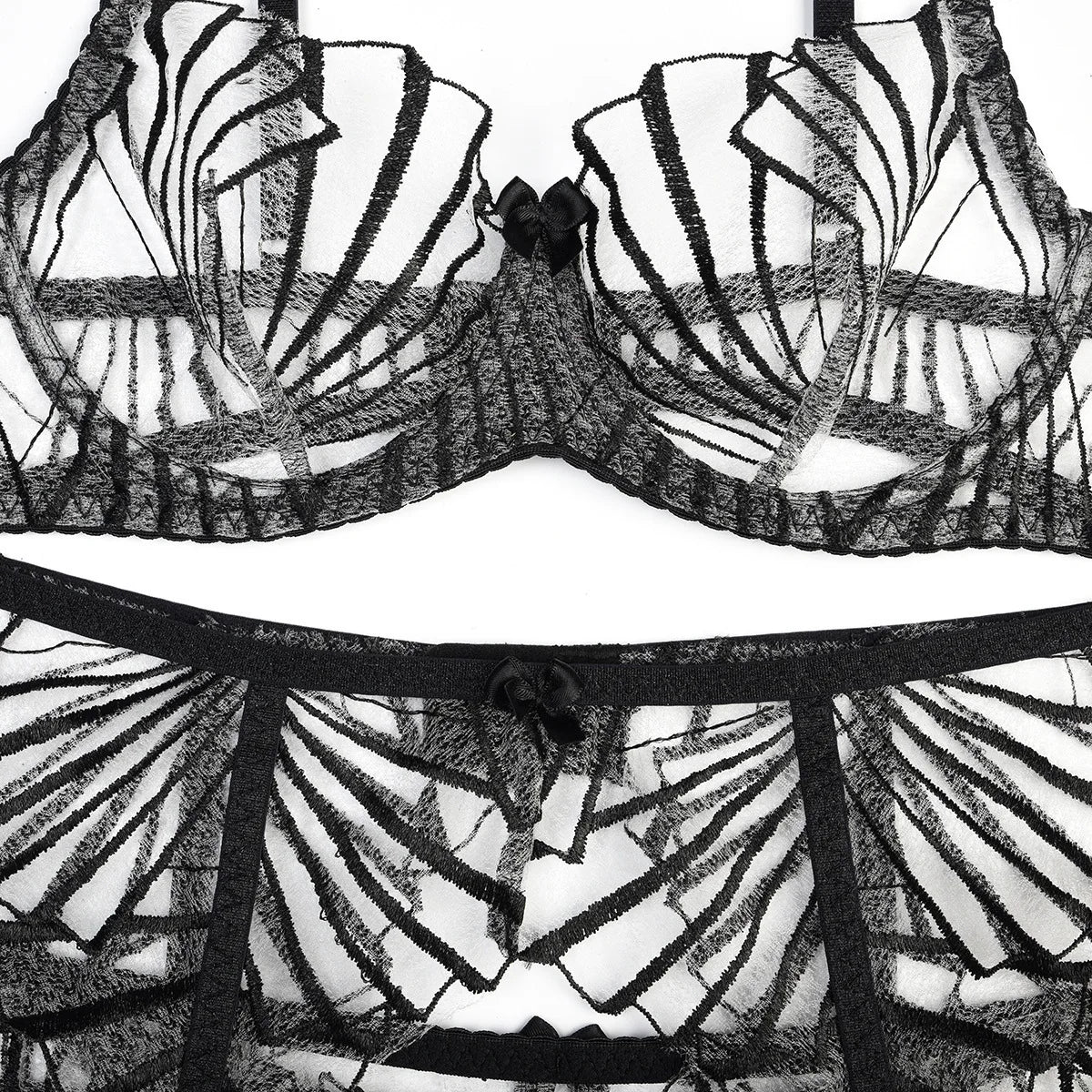 Transparent Lace Panel Bra & Thong Set