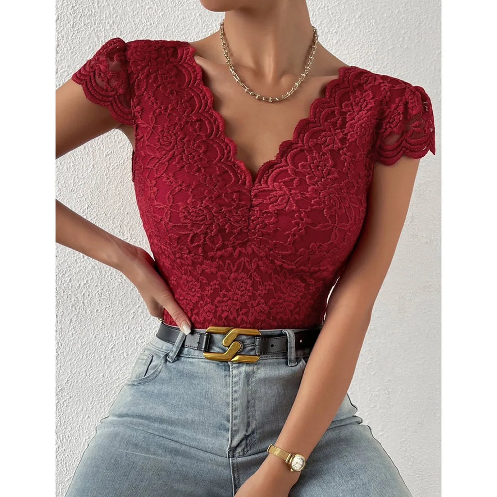 Women’s Floral Embroidery Lace Teddy – V-Neck Backless Bodysuit