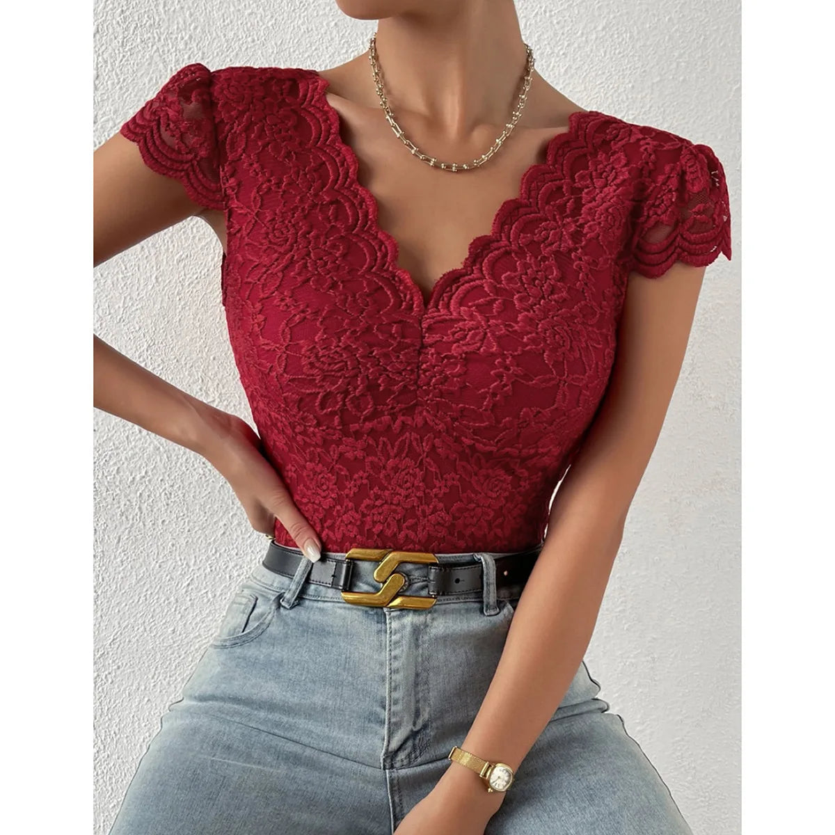 Women’s Floral Embroidery Lace Teddy – V-Neck Backless Bodysuit
