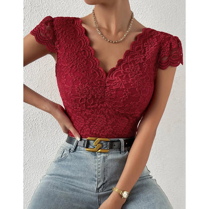 Women’s Floral Embroidery Lace Teddy – V-Neck Backless Bodysuit