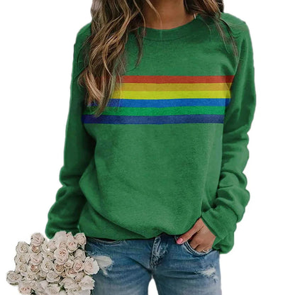 3D Printed Pullover Sweatshirt – Loose Long Sleeve Casual Top with Color Stripes