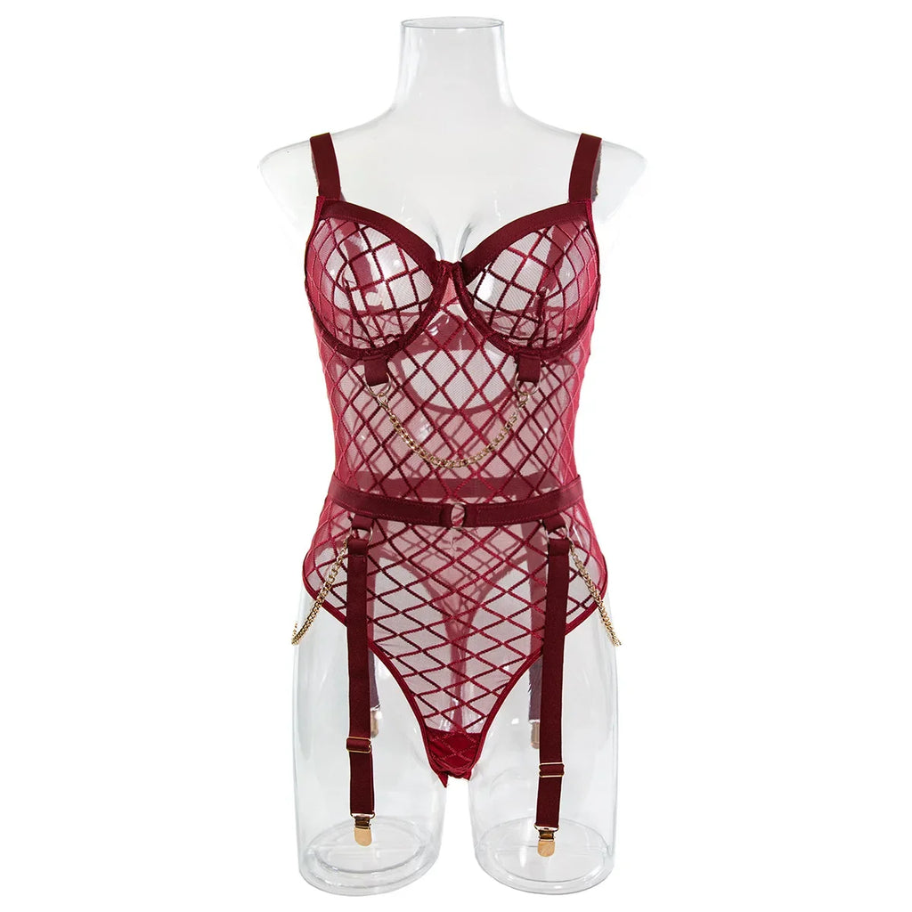 Mesh Bodysuit with Metal Ring Detail