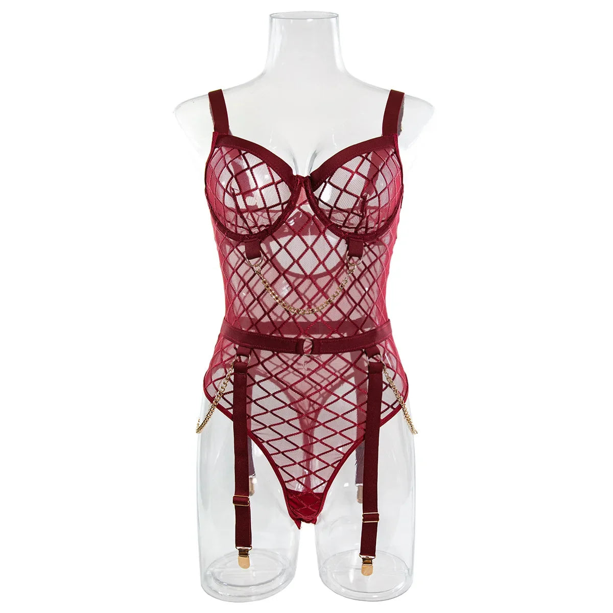 Mesh Bodysuit with Metal Ring Detail