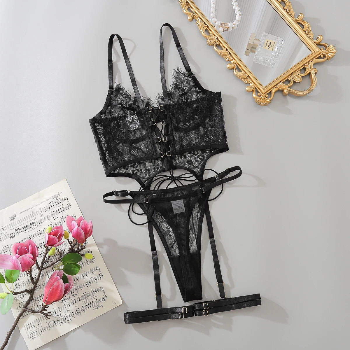 Lace-Up Bra & Panty Set – 2 Piece