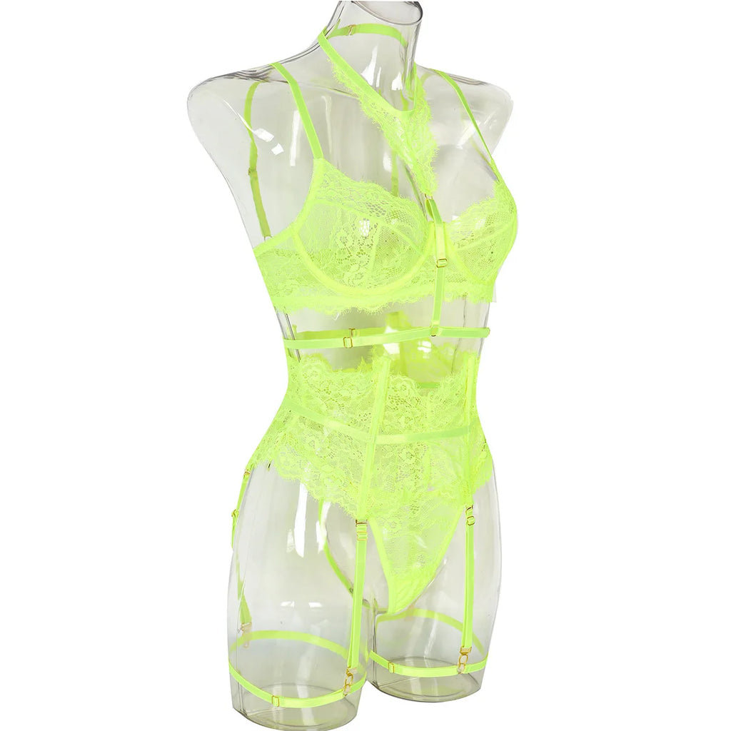 Patchwork Lace Lingerie Set – 3 Piece