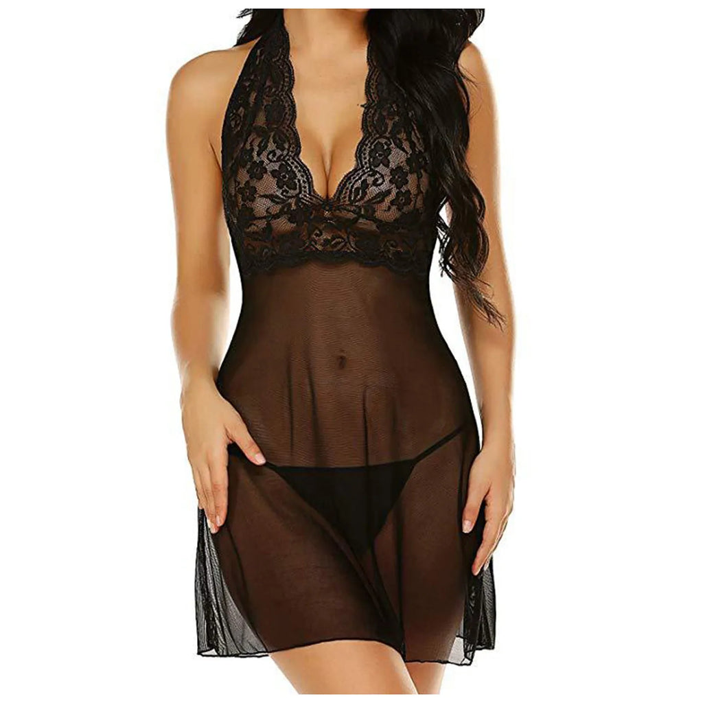 Sheer Mesh Sling Babydoll Chemise Lingerie