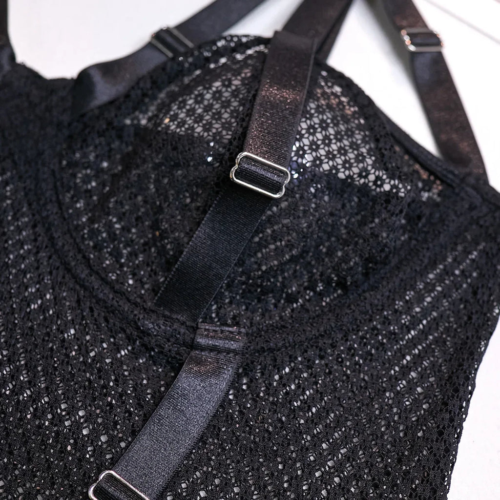 Hollow-Out Lace Bodysuit – Deep V Underwire