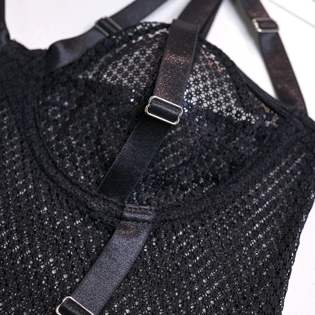 Hollow-Out Lace Bodysuit – Deep V Underwire