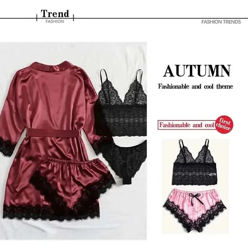 Velora Print Lace Robe Set