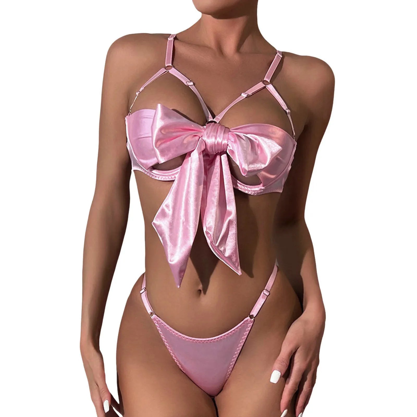 Red Bow Open Bra & Thong Pajama Set