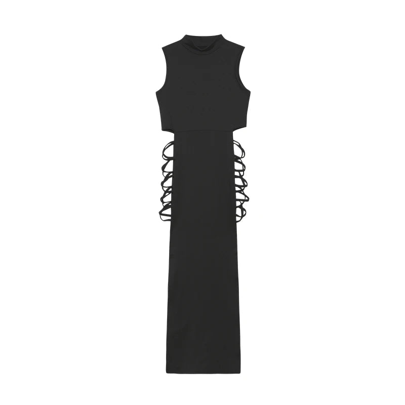 Criss Cross Cut Out Dress – Sexy Sleeveless Bodycon Mock Neck Dress for Women