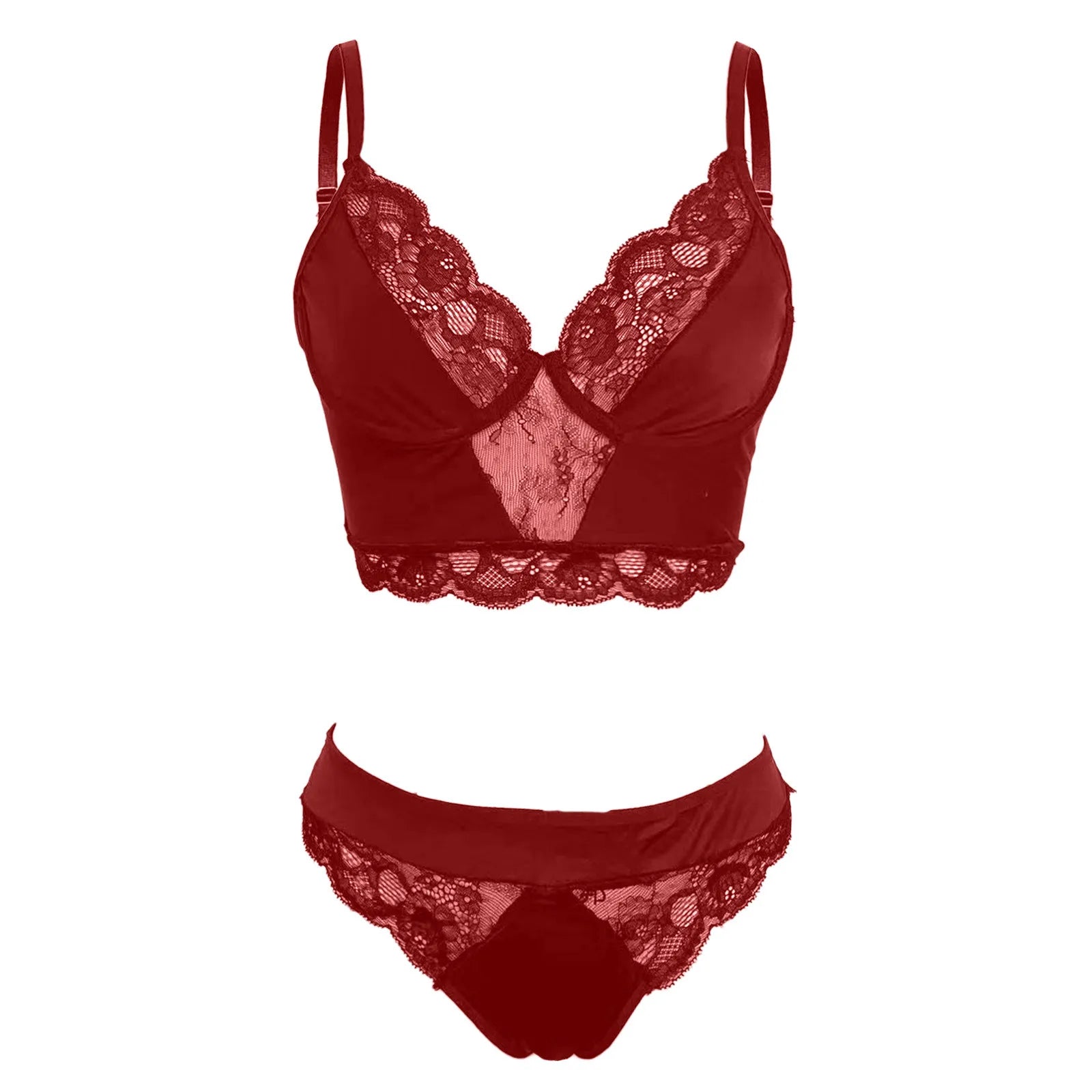 Plus Size Red Floral Lace Push Up Bra Set