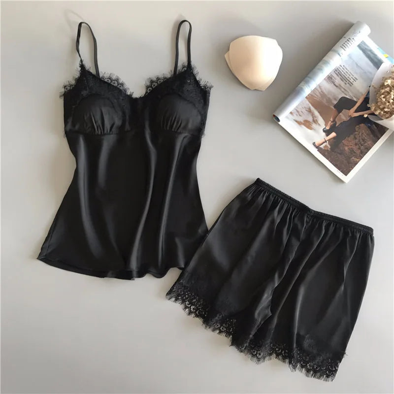 Silk-Feel Camisole Short Set