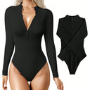 Seamless Long Sleeve Athletic Bodysuit – Half Zipper Quick-Dry Yoga & Fitness Wear