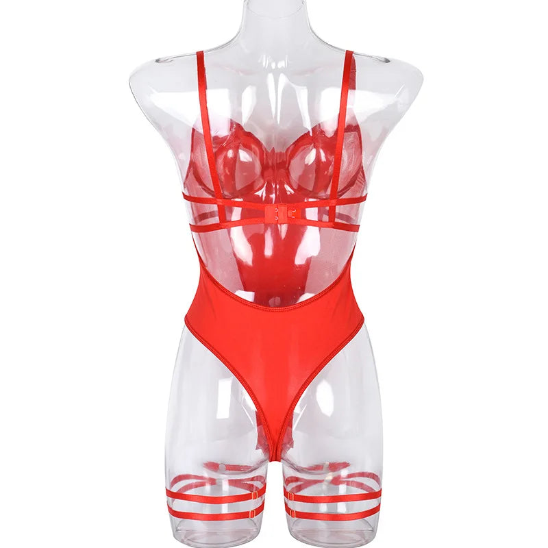 Backless Mesh Patchwork Bodysuit (Crotchless)