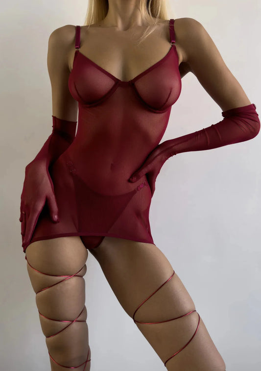 4-Piece Sheer Mesh Lingerie Set – Backless Sexy Nightwear