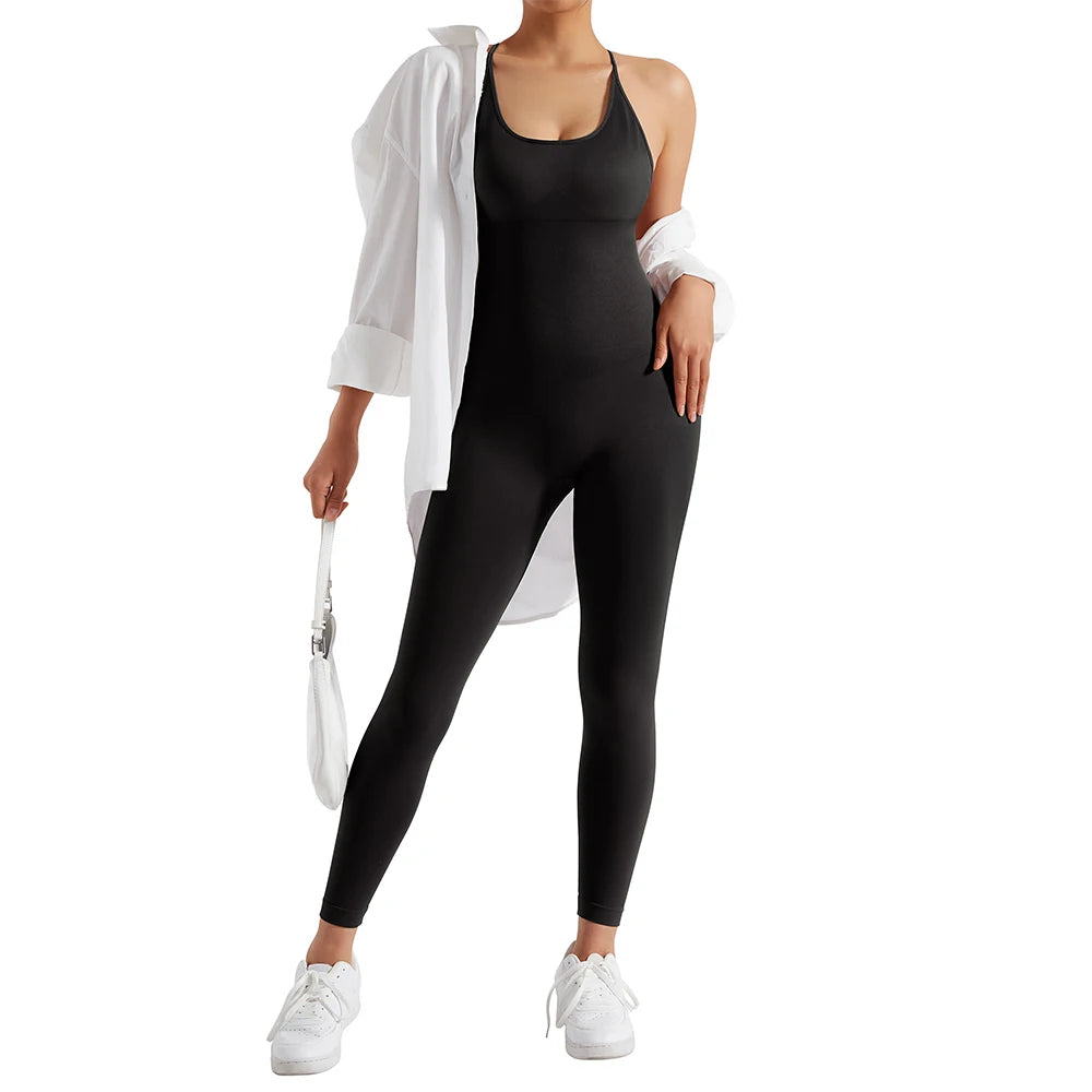Sleeveless Bodycon Jumpsuit – Women’s Full-Season Fitness & Casual Sporty Playsuit