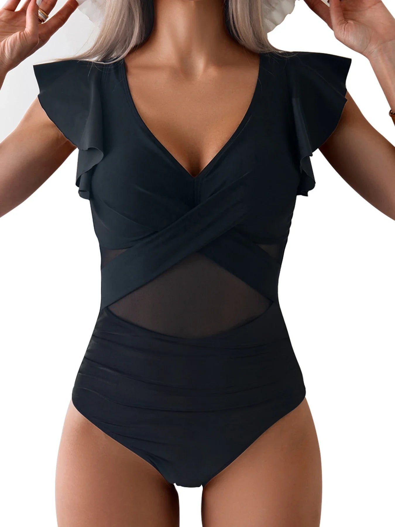 Women’s Ruffle Mesh Push-Up One-Piece Swimsuit