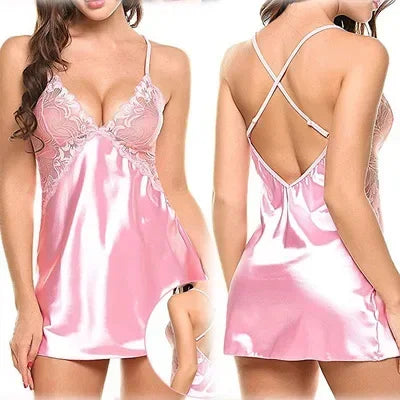 Satin Lace Sexy Nightdress – Erotic Lingerie Babydoll Sleepwear for Ladies