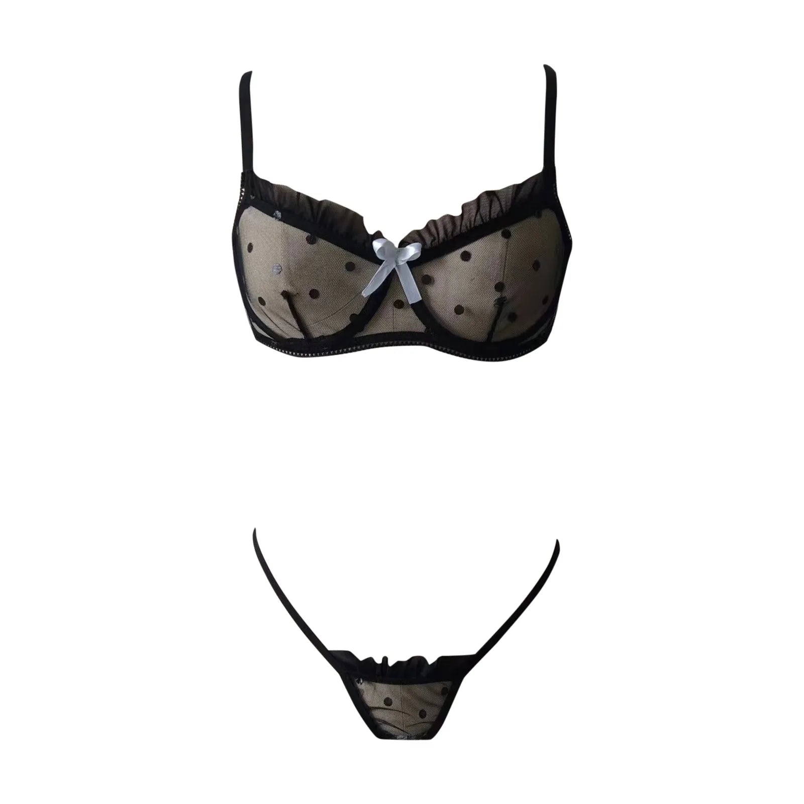 Dot Mesh Lace Underwire Bra & Thong Set