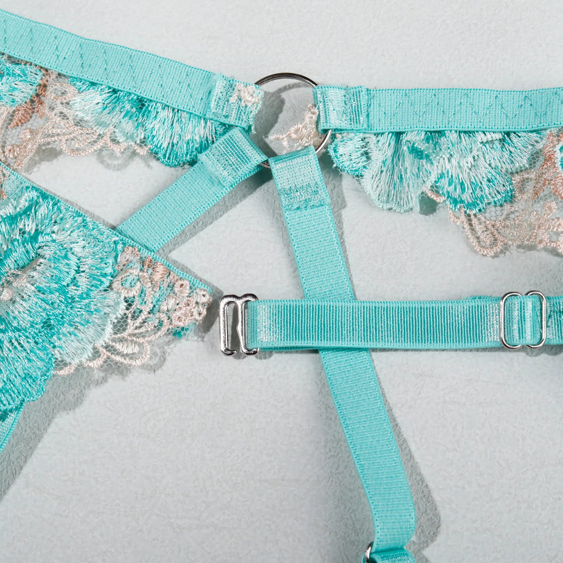 Lace Panel Underwire Bra & Thong Set (2pcs)