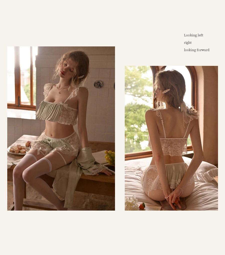 French Lace Bra & Mini Skirt 3-Piece Sexy Lingerie Set