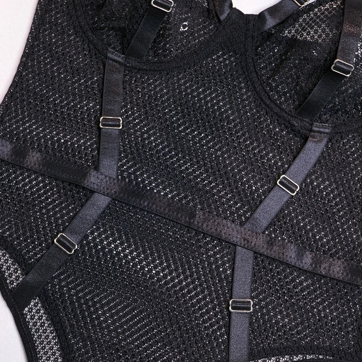 Hollow-Out Lace Bodysuit – Deep V Underwire