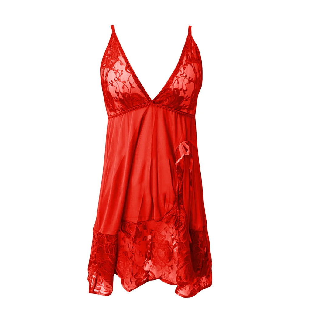 Red Lace Bow Sling Nightdress Babydoll