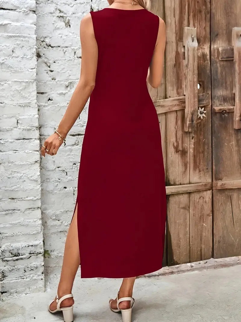 Camisole Dress Summer Fashion Slimming Wrap Maxi Dresses With Slit Vacation Sleeveless Sundress For Woman Casual Comfortable