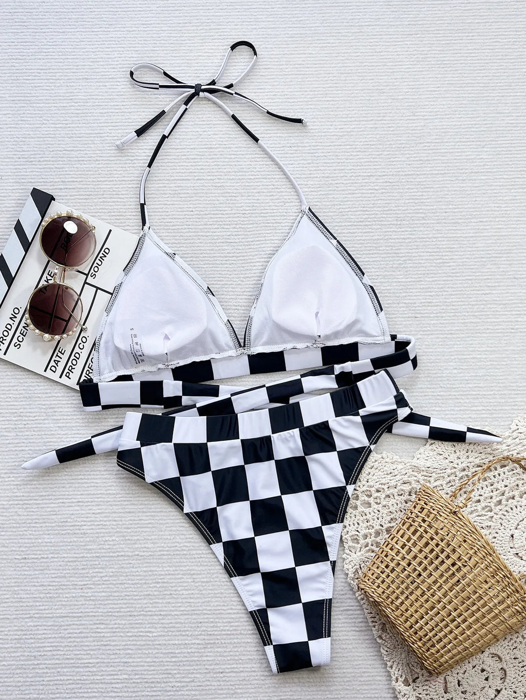 Celine Check - V-Neck High-Waist Bikini