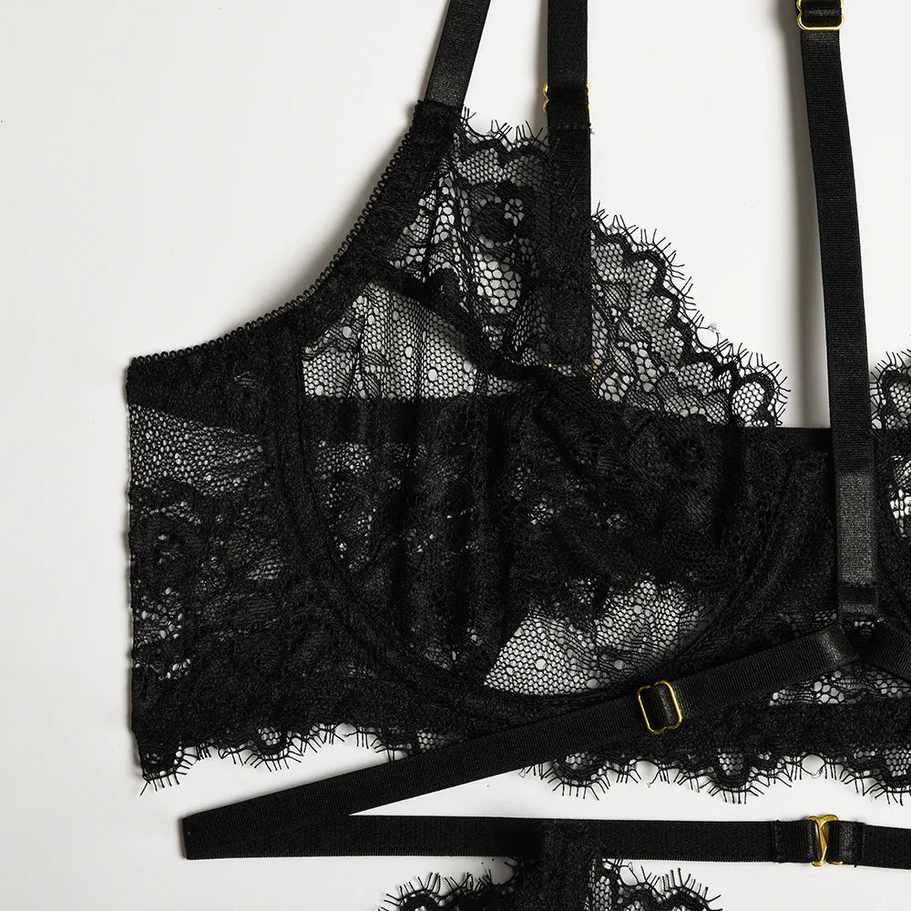 Patchwork Lace Lingerie Set – 3 Piece